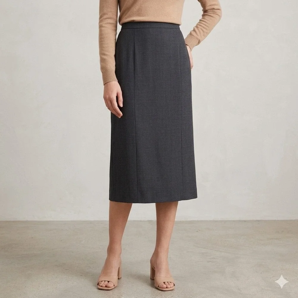 VTG Talbots Pencil Skirt Women 12P Gray Wool Blend Midi Professional Career Core